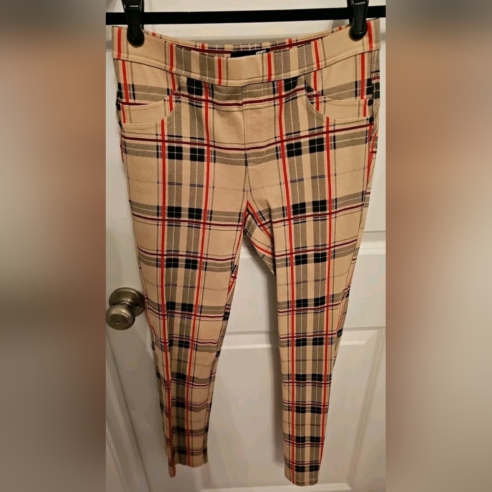 Sanctuary Anthropologie Grease Leggings XS Posh Plaid Tan Red Dark Academia EUC